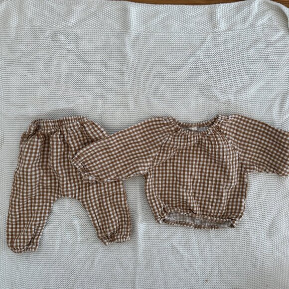 Quincy Mae Brown Checkered Kids Matching Set - Picture 1 of 4